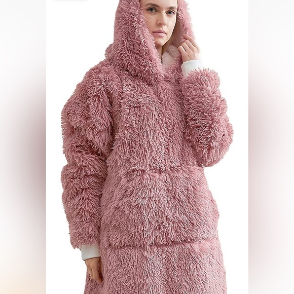 Fuzzy Fluffy Wearable Blanket Hoodie,Shaggy Faux Fur Hoodie Blanket swear - Picture 4 of 7